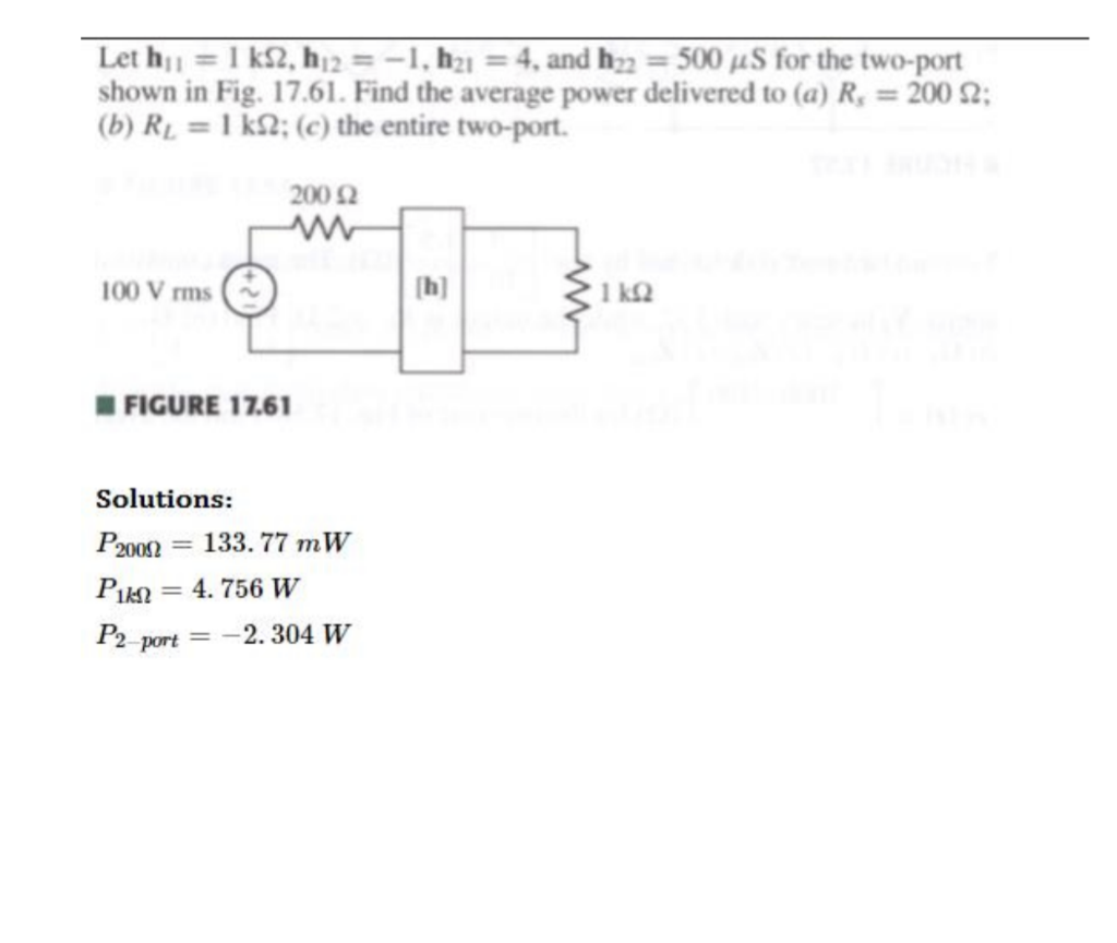 Solved Let h11=1kΩ,h12=−1,h21=4, and h22=500μS for the | Chegg.com