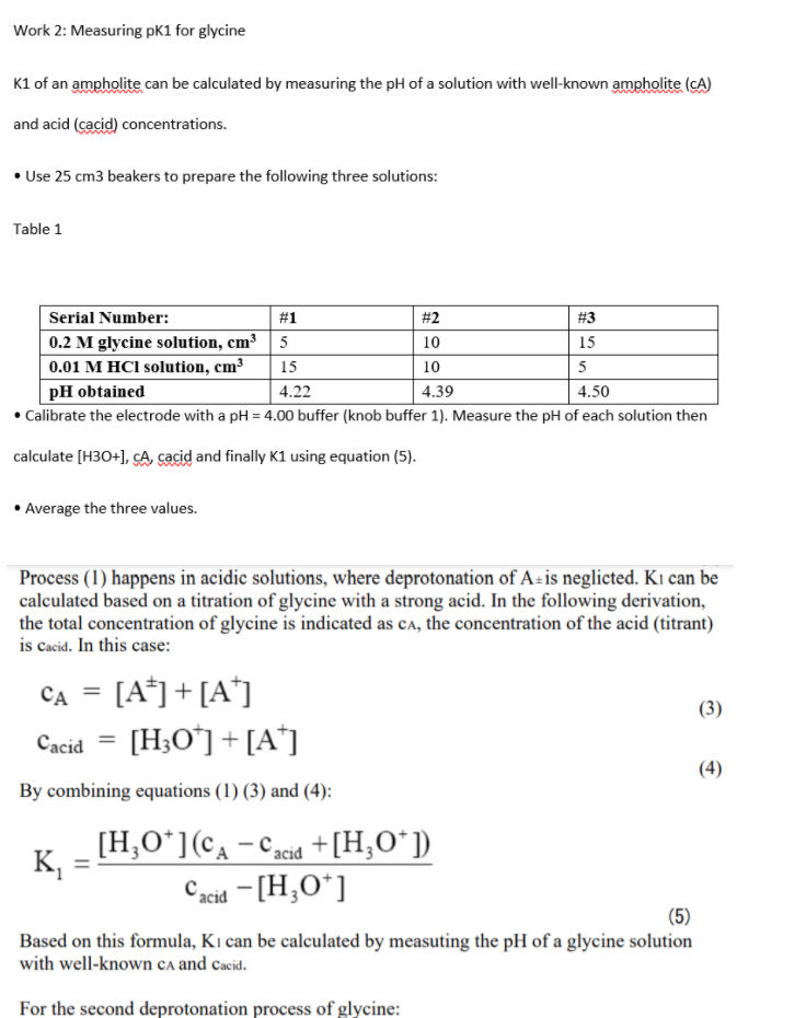 Work 2: Measuring pk1 for glycine K1 of an ampholite | Chegg.com