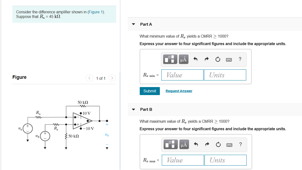 Solved Consider the difference amplifier shown in (Figure | Chegg.com