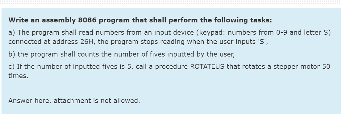 Solved Write an assembly 8086 program that shall perform the | Chegg.com
