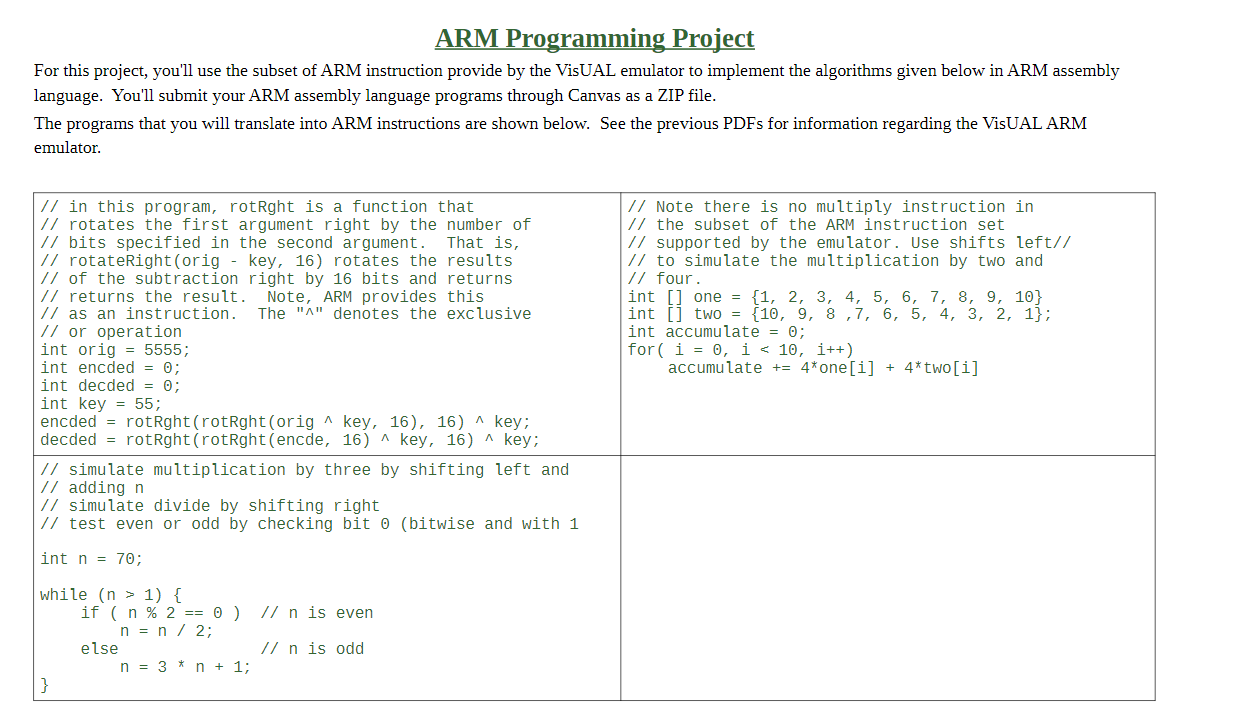 ARM Programming Project For this project, you'll use