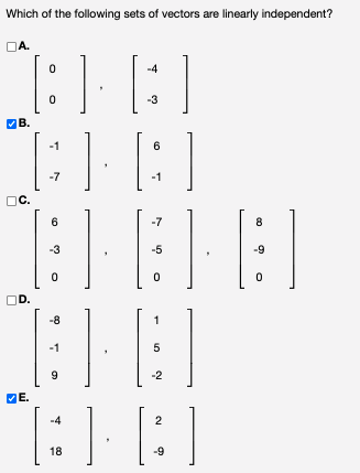 Solved Which of the following sets of vectors are linearly | Chegg.com