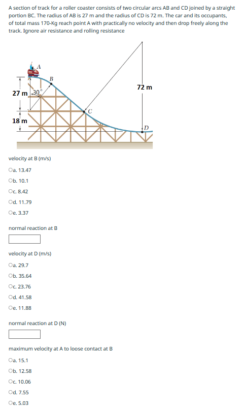 Solved A section of track for a roller coaster consists of | Chegg.com