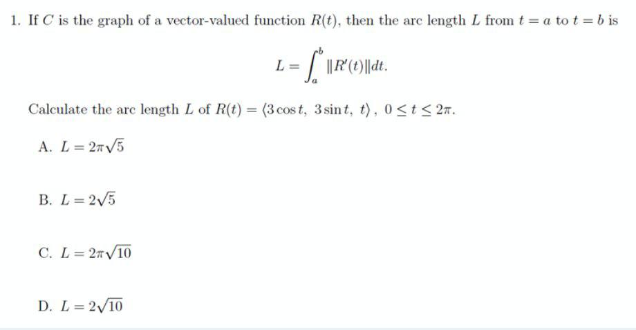 Solved 1. If C is the graph of a vector-valued function | Chegg.com