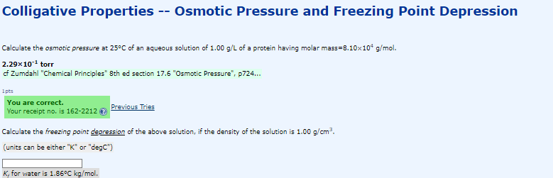 Solved Colligative Properties -- Osmotic Pressure And | Chegg.com