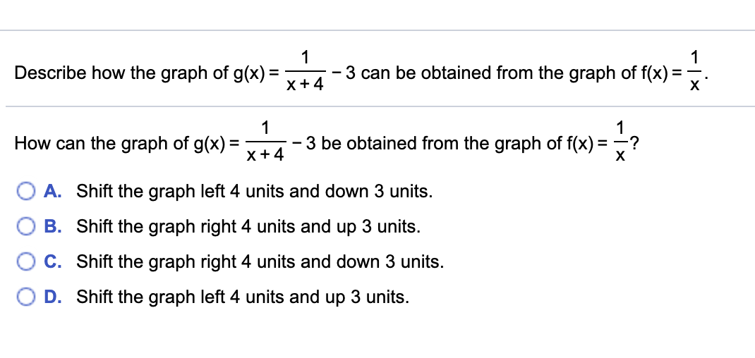 Solved Describe how the graph of g(x)= 12 -3 can be obtained | Chegg.com