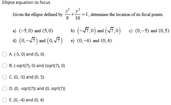 Solved Ellipse Equation To Focus Given The Ellipse Defined | Chegg.com