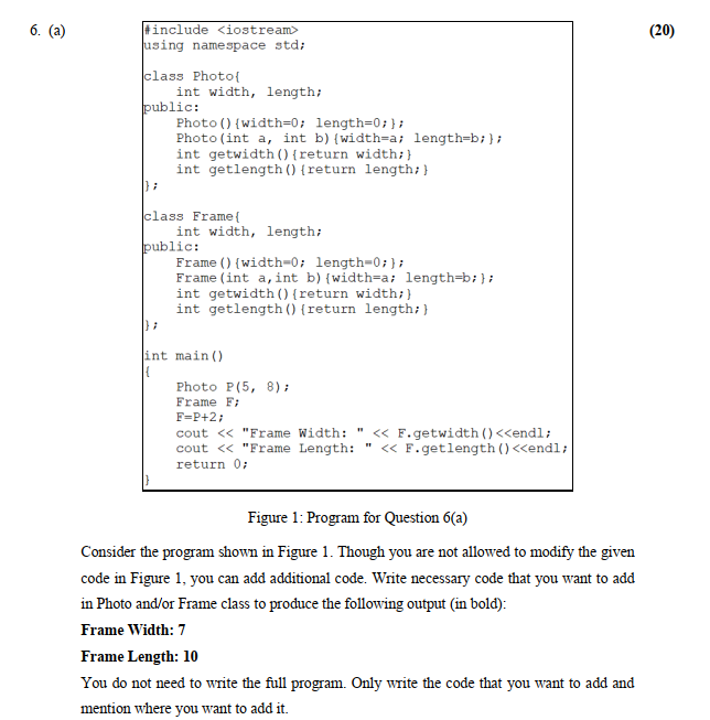 Solved 6. (a) #include using namespace std; (20) class | Chegg.com