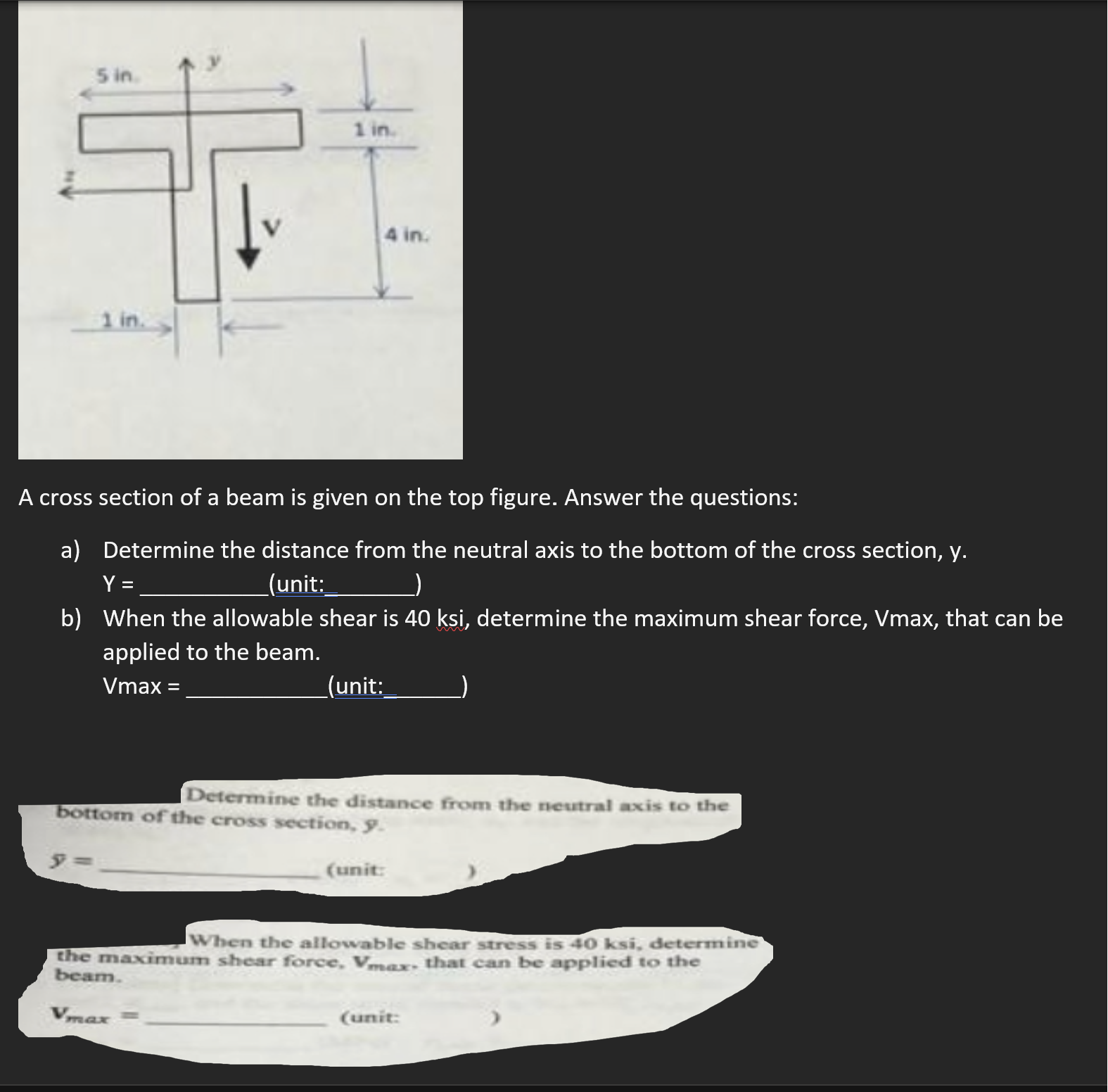 Solved A cross section of a beam is given on the top figure. | Chegg.com