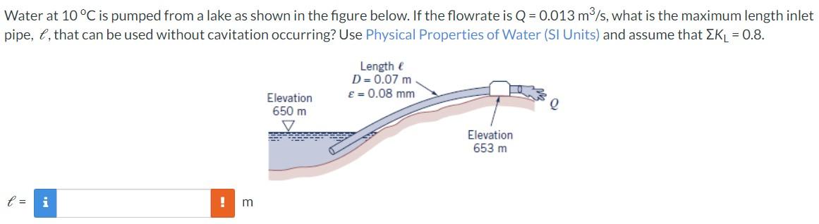 Solved Water at 10 °C is pumped from a lake as shown in the | Chegg.com