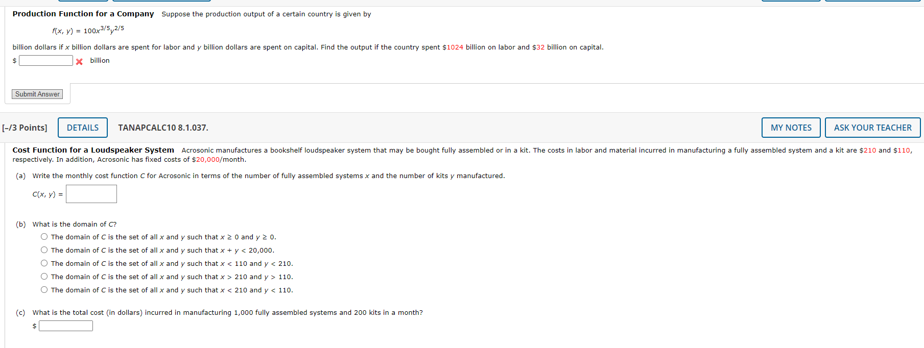 Solved Production Function For A Company Suppose The | Chegg.com