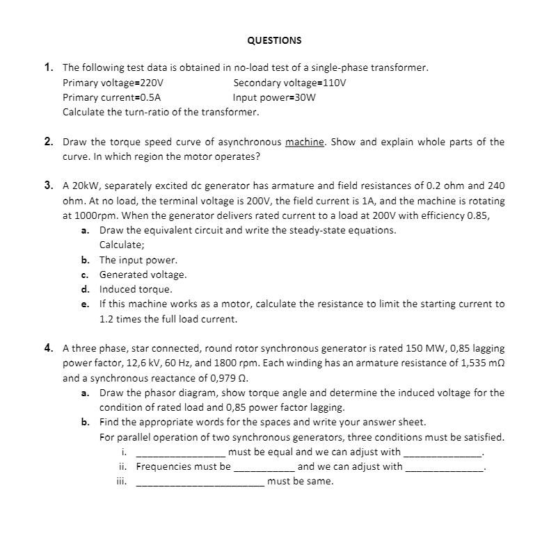 Solved QUESTIONS 1. The following test data is obtained in | Chegg.com