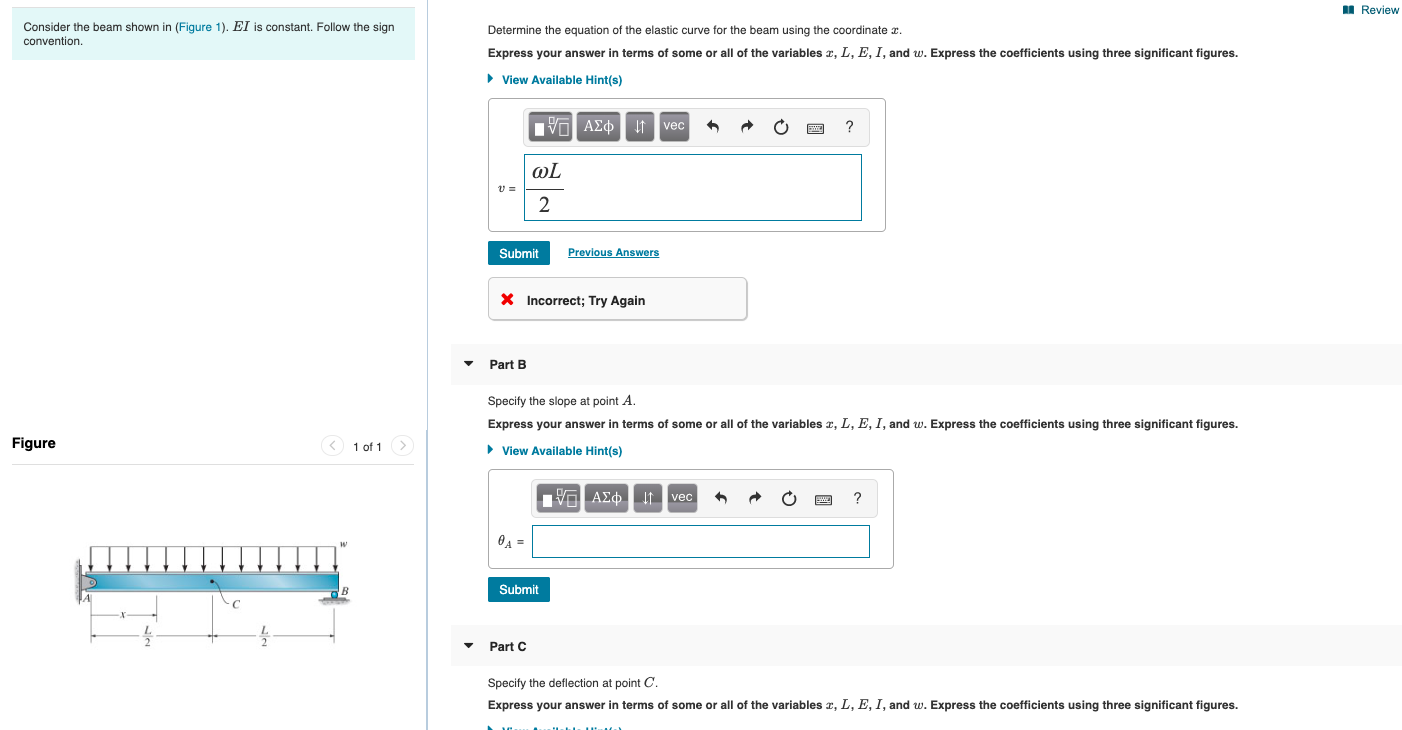 Solved A Review Consider the beam shown in (Figure 1). EI is | Chegg.com