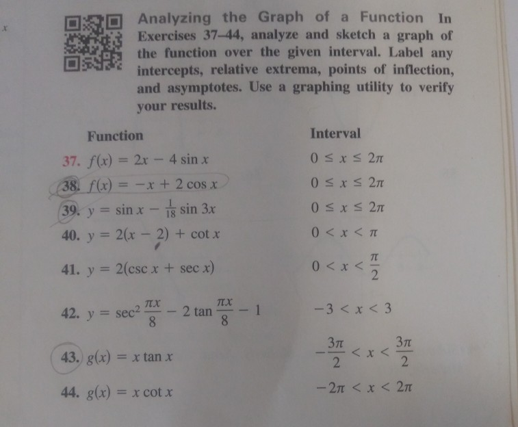 Solved Analyzing the Graph of a Function In Exercises 37-44, | Chegg.com