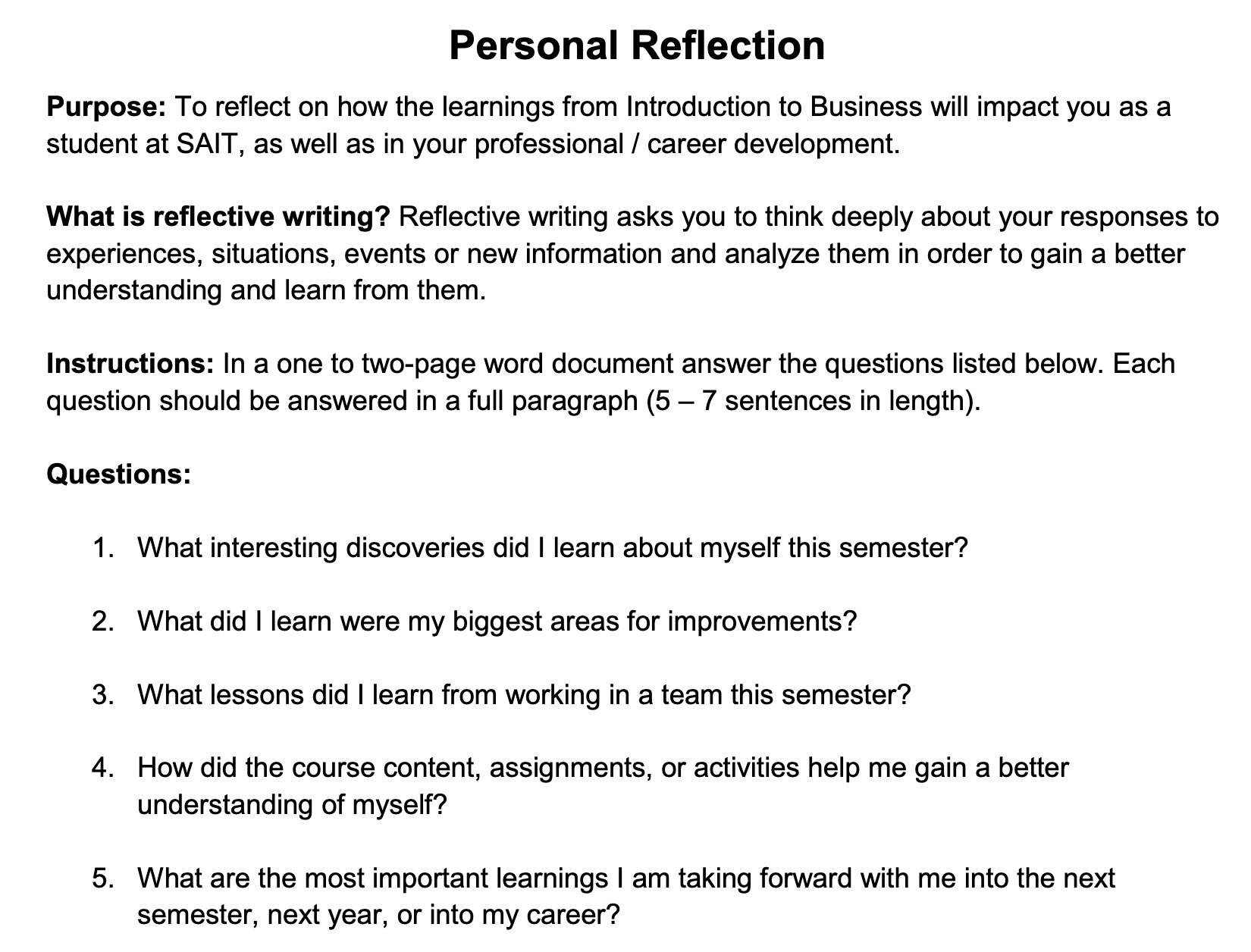 Solved Personal Reflection Purpose To Reflect On How The