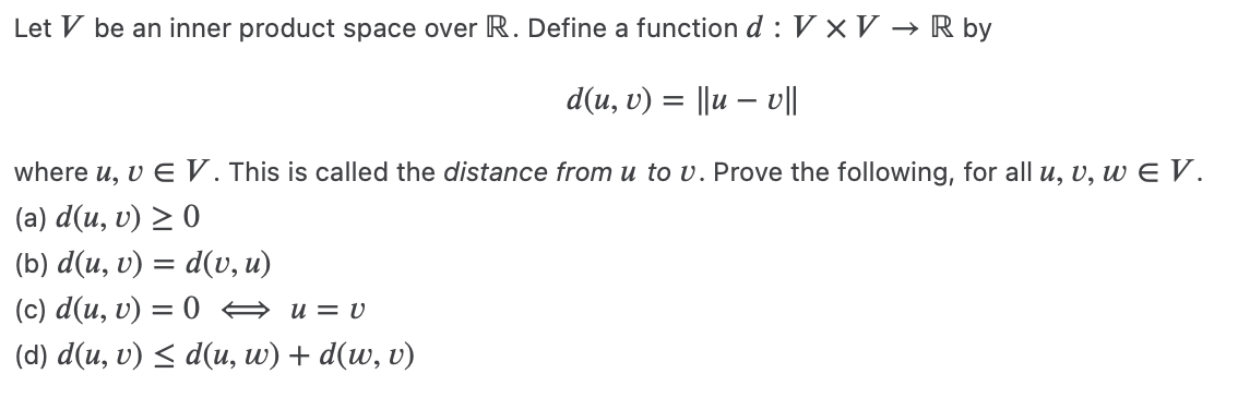 Solved Let V be an inner product space over R. Define a | Chegg.com