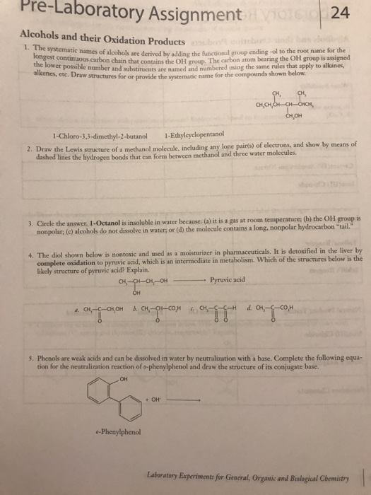 Solved Pre-Laboratory e Assignment 24 Alcohols and their | Chegg.com