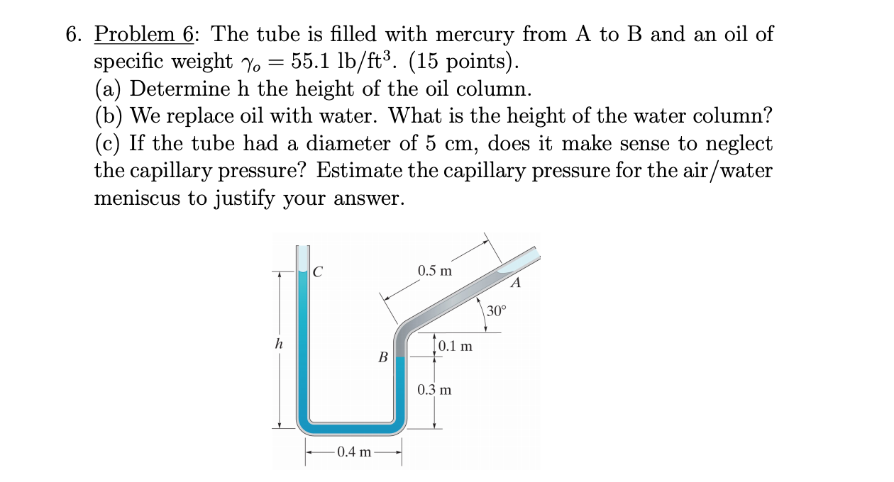 Solved 6. Problem 6: The tube is filled with mercury from A | Chegg.com
