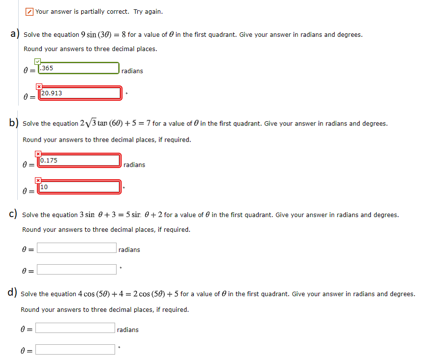 Solved Your Answer Is Partially Correct. Try Again. A) Solve | Chegg.com