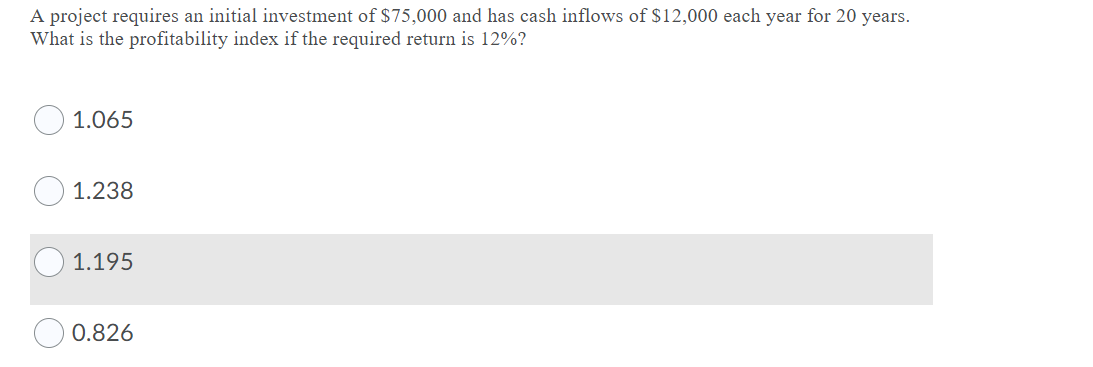 Solved A project requires an initial investment of $75,000 | Chegg.com