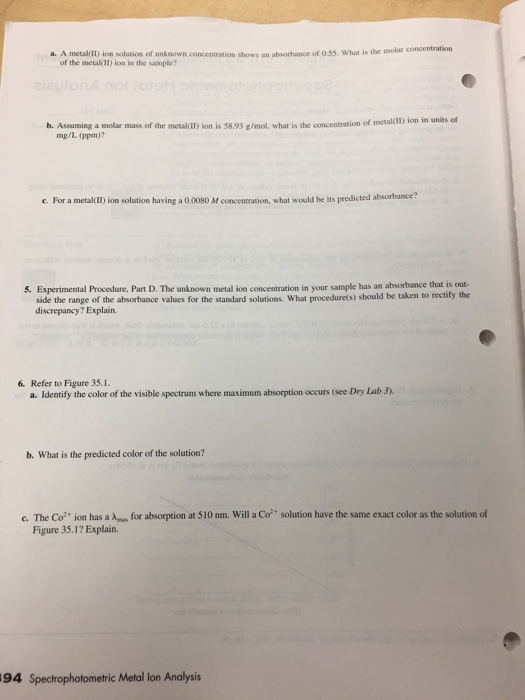 Solved Experiment 35 boratory Assignment Spectrophotometric | Chegg.com