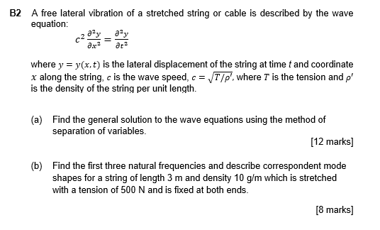 Solved B2 A Free Lateral Vibration Of A Stretched String Chegg Com