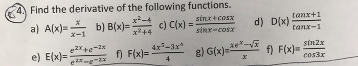 Solved Find the derivative of the following functions a) | Chegg.com