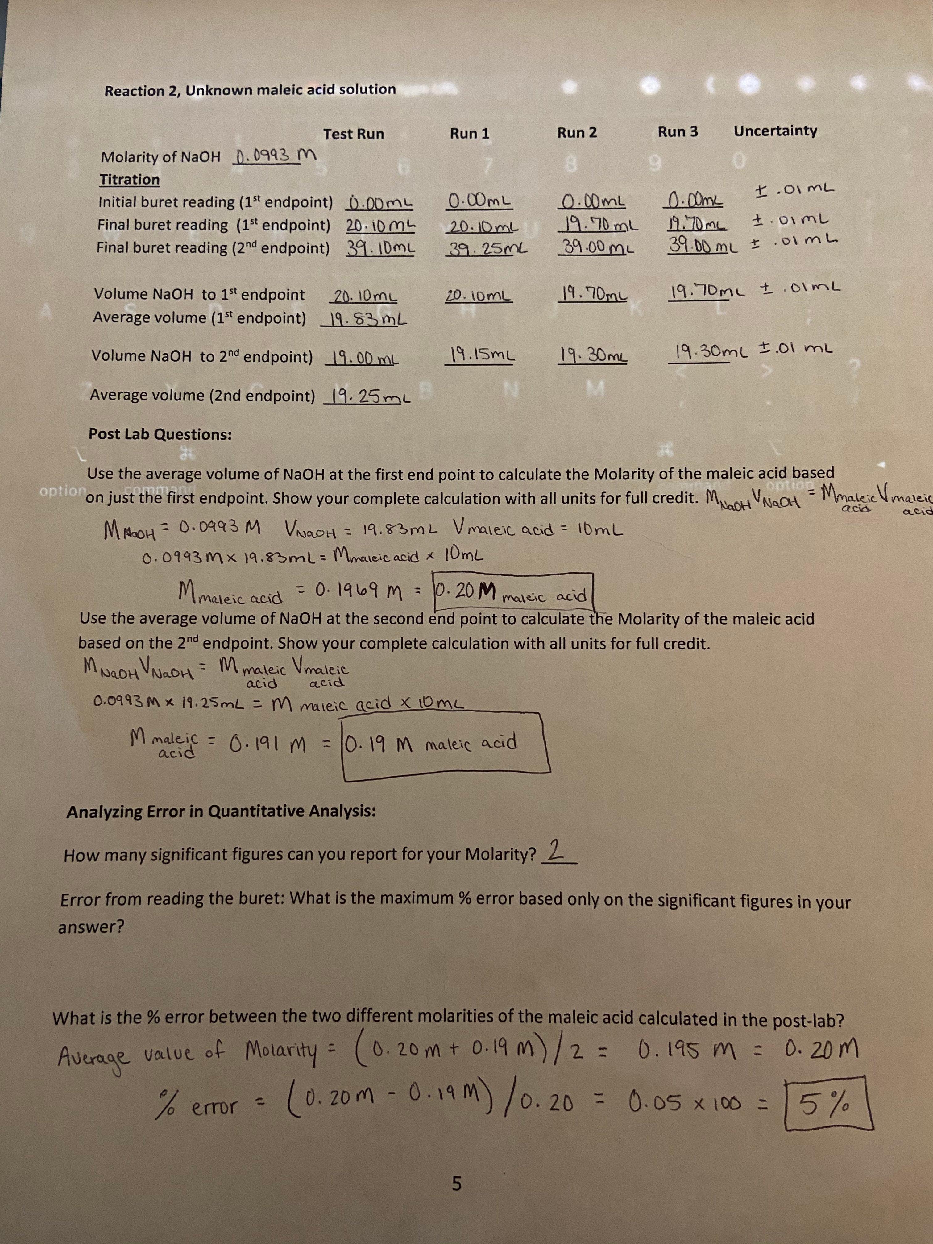 Error from reading the buret what is the maximum
