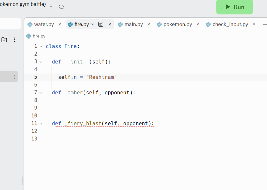 Solved \( \begin{array}{lc}1 & \vee \text { class Fire: } \\ | Chegg.com
