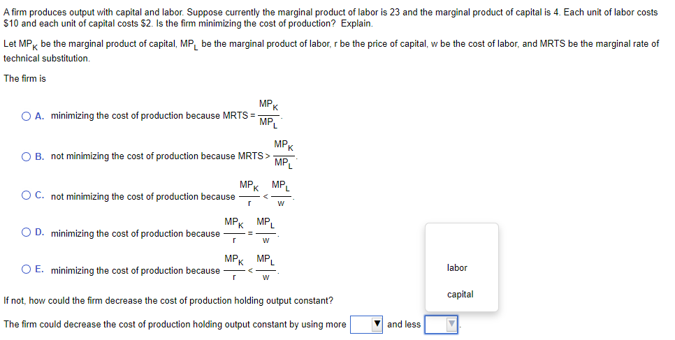 Solved A Firm Produces Output With Capital And Labor. | Chegg.com