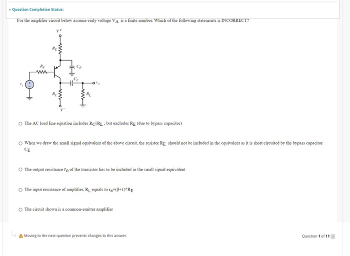 Solved Question Completion Status: For the amplifier circuit | Chegg.com