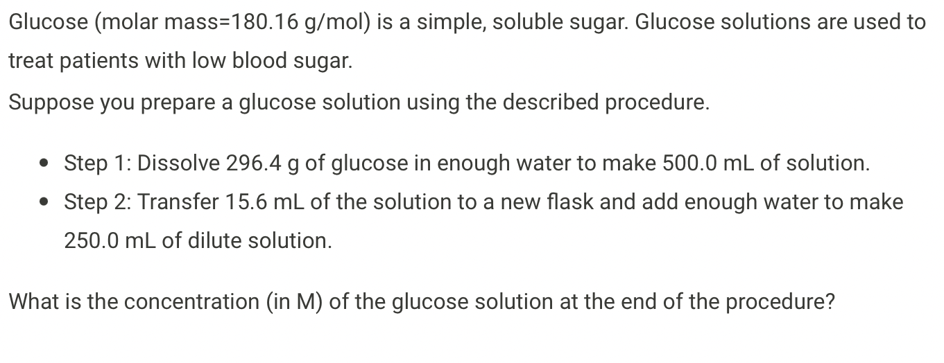 Solved Glucose (molar mass=180.16 g/mol) is a simple,