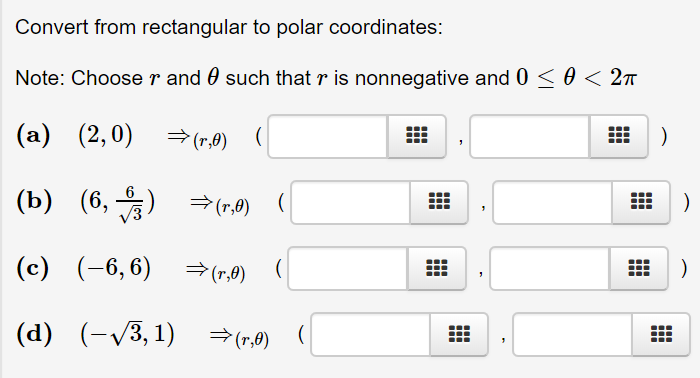 Solved Convert from rectangular to polar coordinates: Note: | Chegg.com