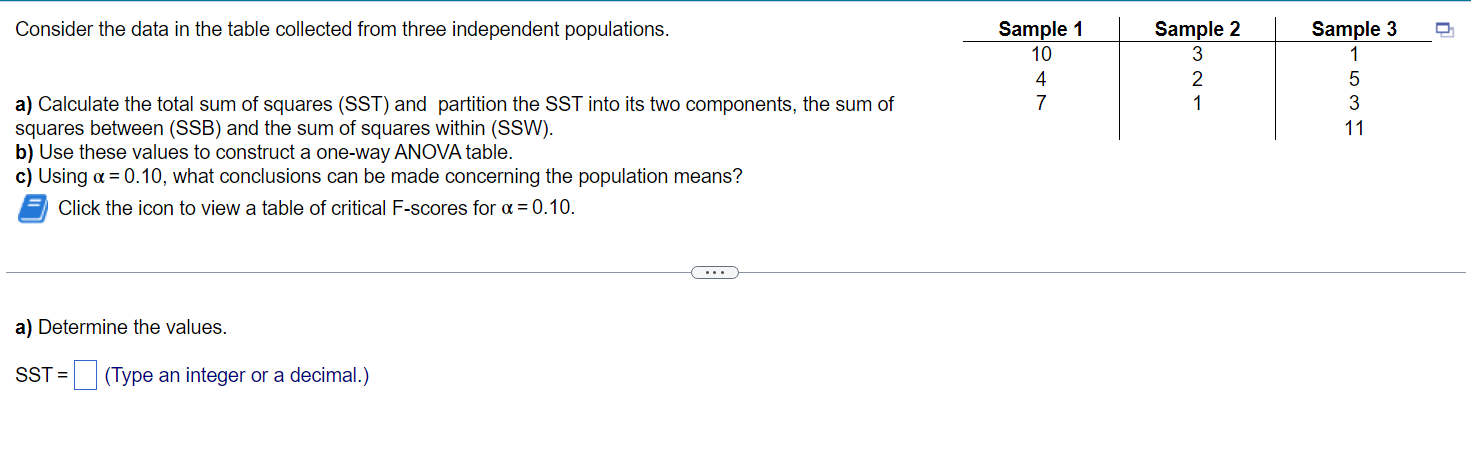 Solved Consider The Data In The Table Collected From Three | Chegg.com