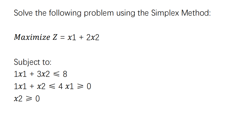 Solved Solve the following problem using the Simplex Method: | Chegg.com