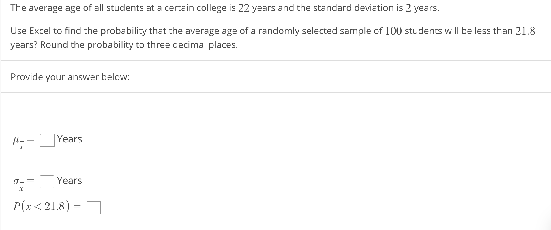 Solved The average age of all students at a certain college | Chegg.com