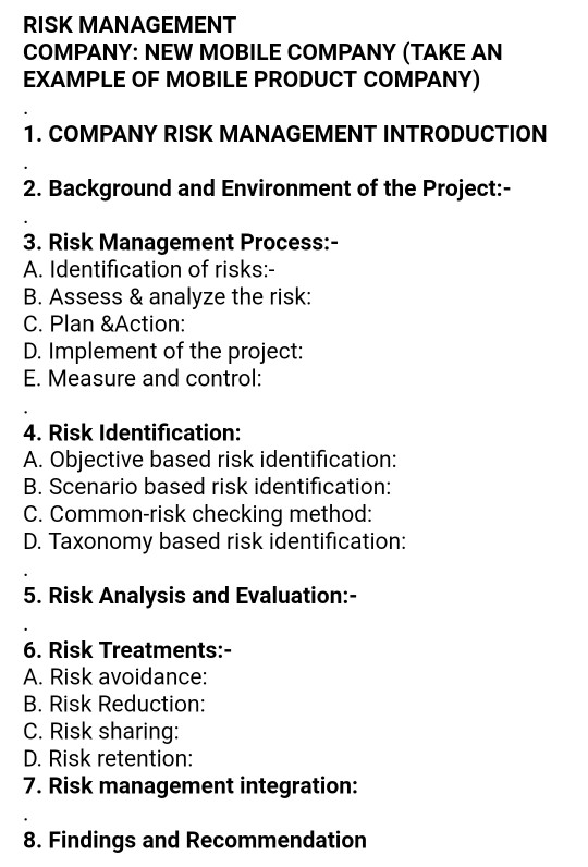 Solved RISK MANAGEMENT COMPANY NEW MOBILE COMPANY TAKE AN Chegg Com