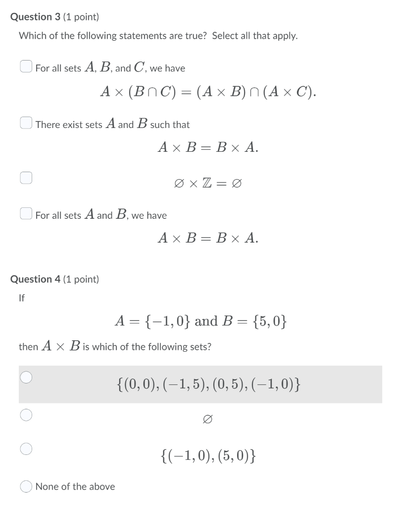 Solved Question 3 (1 point) Which of the following | Chegg.com