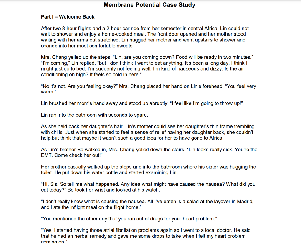 Solved Membrane Potential Case Study Part I - Welcome Back | Chegg.com