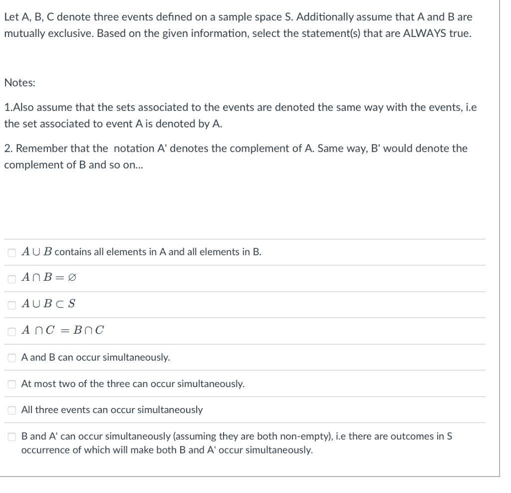 Solved Let A, B, C denote three events defined on a sample | Chegg.com
