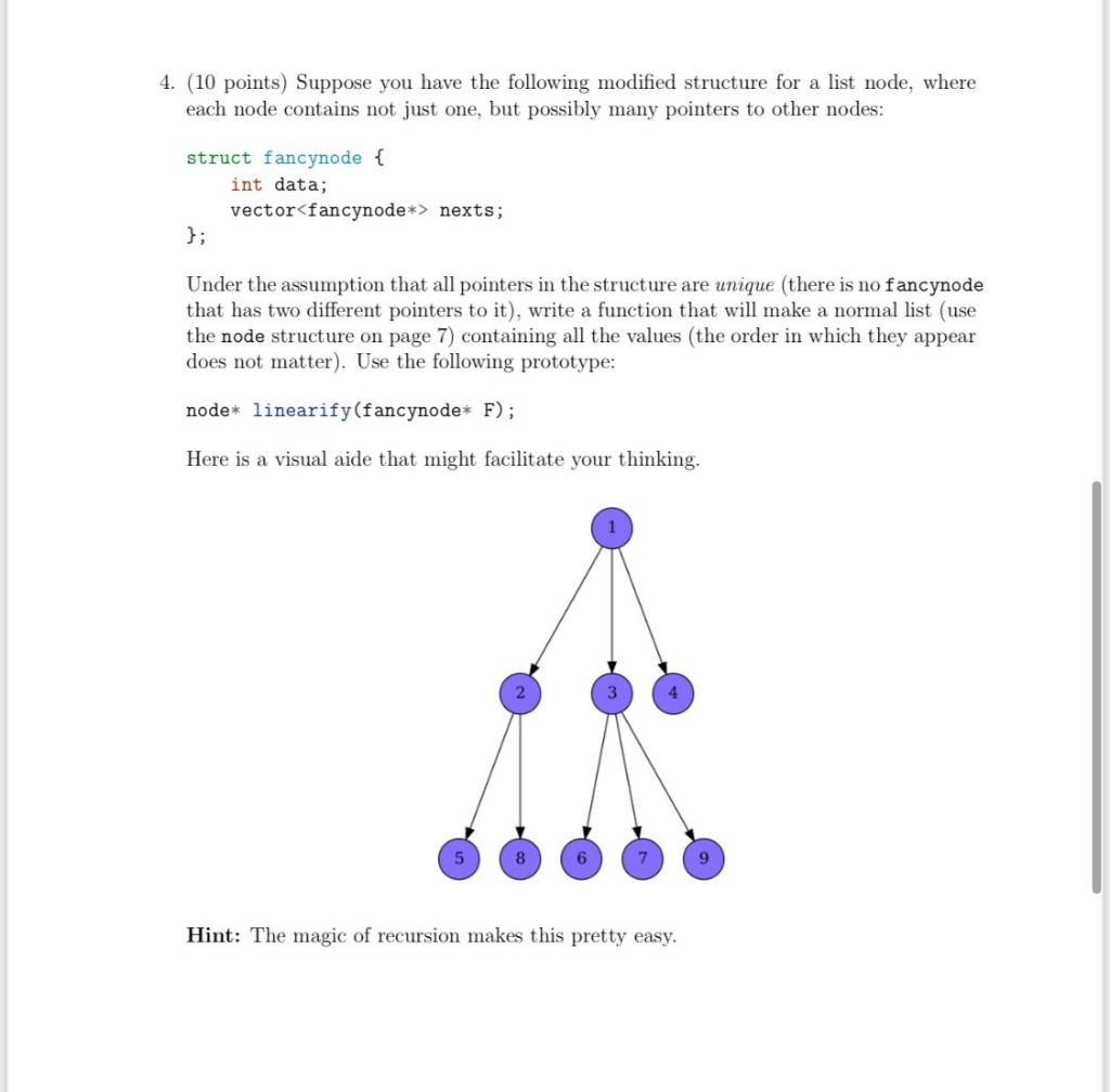 Solved 4. (10 points) Suppose you have the following | Chegg.com