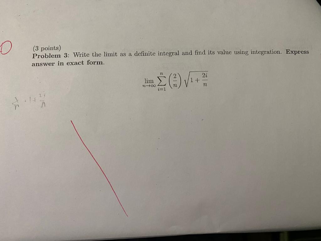 Solved (3 points) Problem 3: Write the limit as a definite | Chegg.com