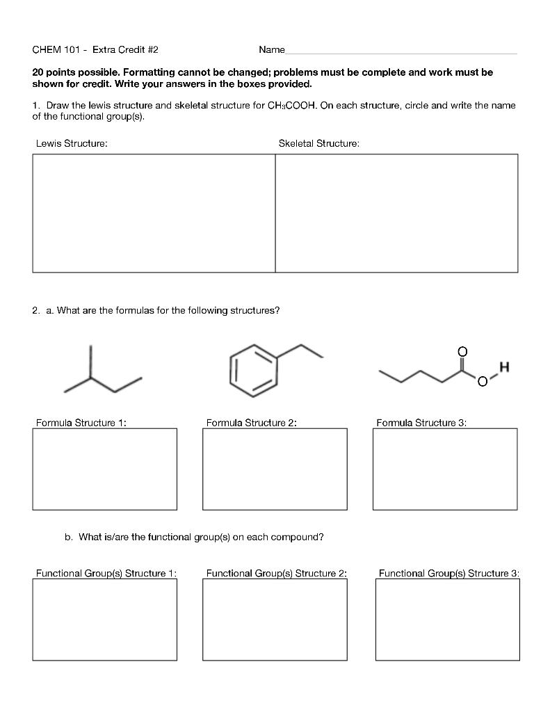 Solved CHEM 101 - Extra Credit #2 Name 20 points possible. | Chegg.com