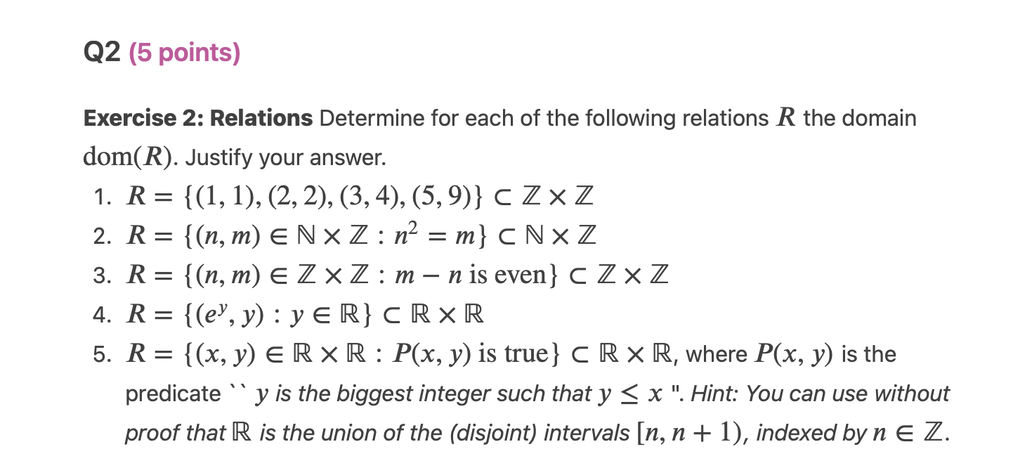 Solved Exercise 2: Relations Determine for each of the | Chegg.com