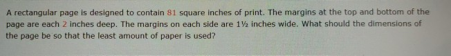 Solved A rectangular page is designed to contain 81 square | Chegg.com