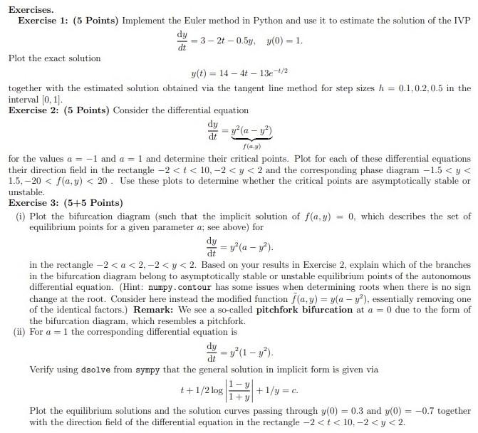 Solved Exercises. Exercise 1: (5 Points) Implement The Euler 