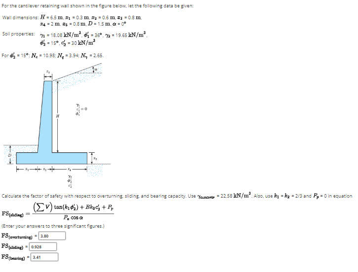 Solved For the cantilever retaining wall shown in the figure | Chegg.com