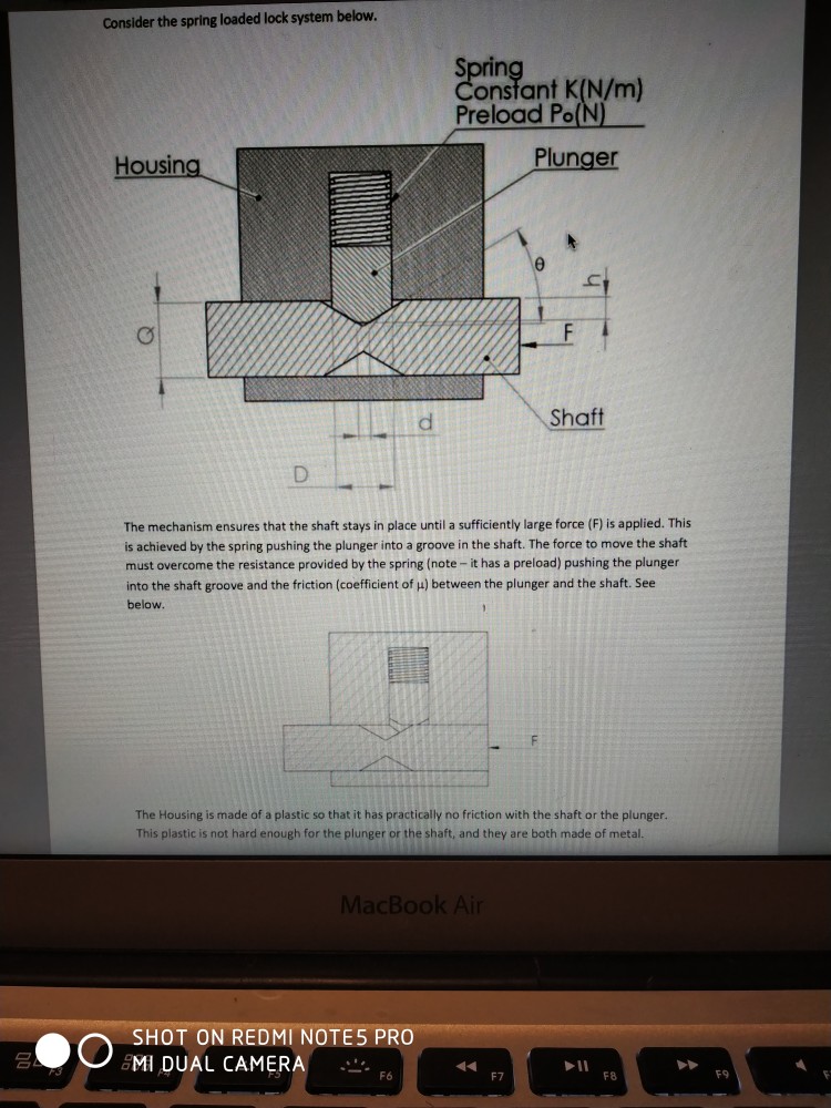 Solved Consider the spring loaded lock system below Sprin | Chegg.com