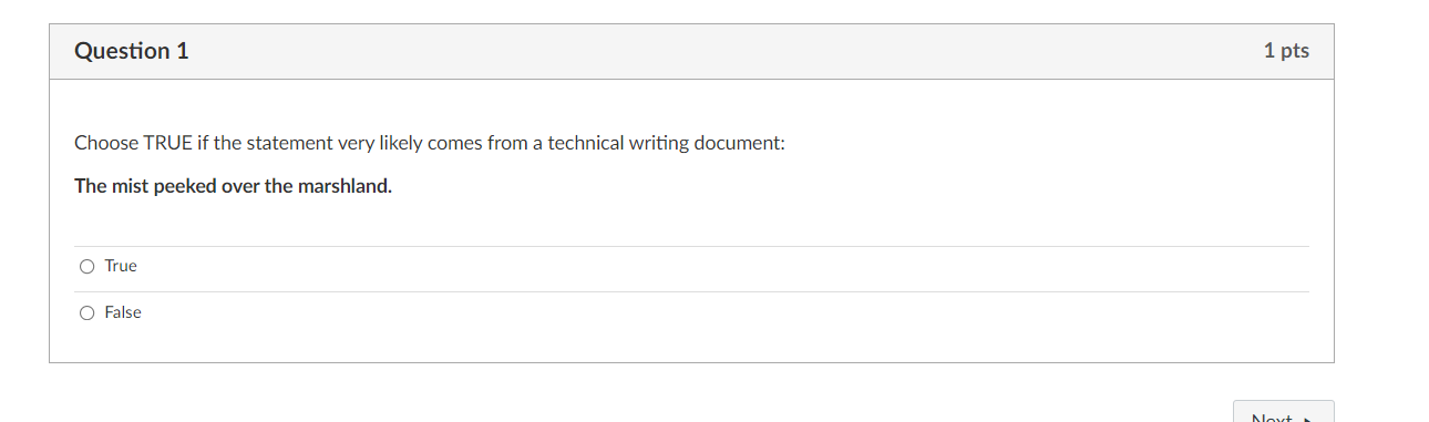 Solved Question 1 1 pts Choose TRUE if the statement very | Chegg.com
