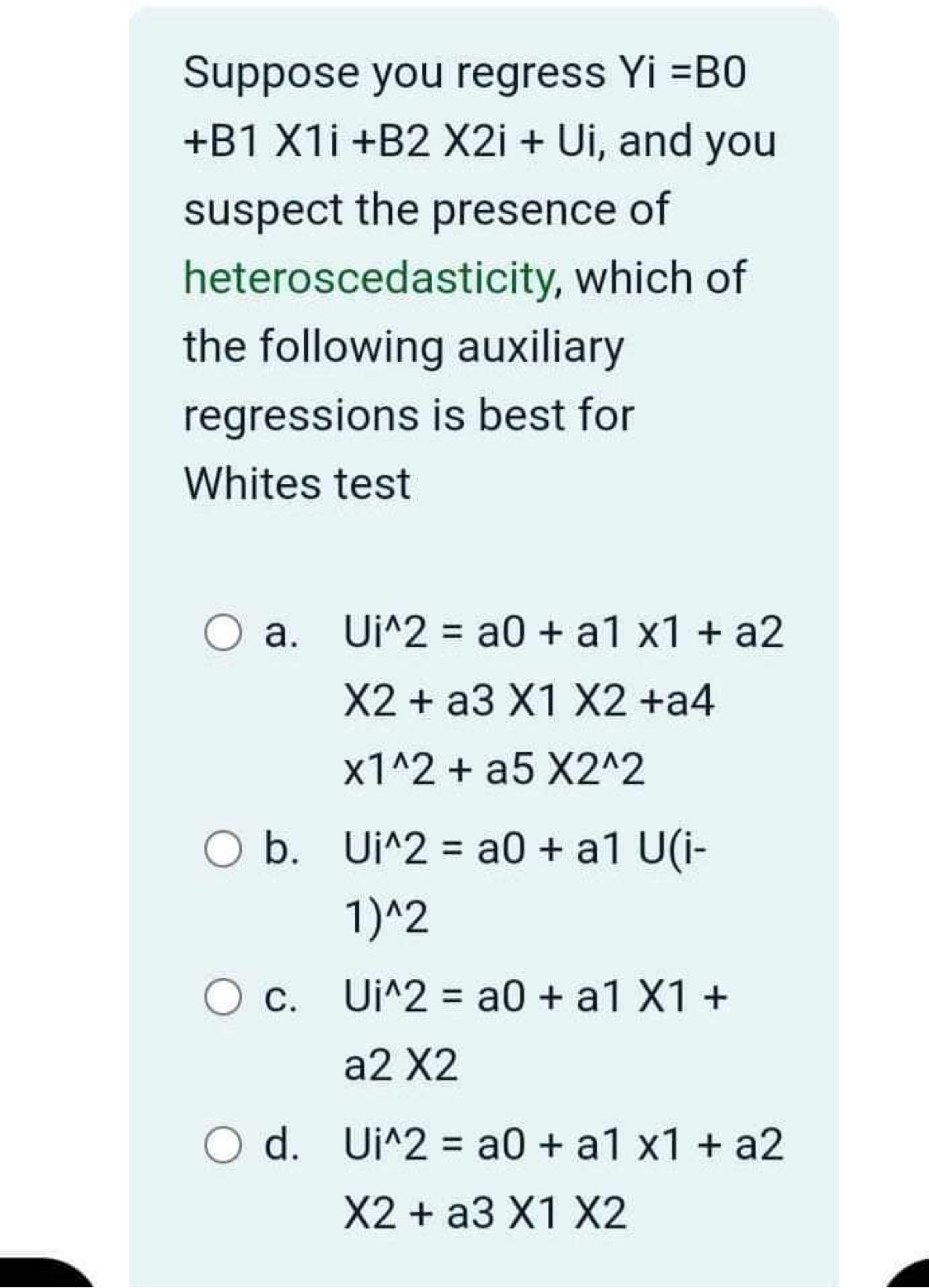 Solved Suppose you regress Yi=B0+B1x1i+B2x2i+Ui, ﻿and | Chegg.com